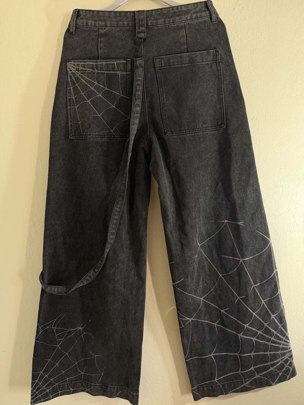 Dolls Kill x Corpse Bride Wide Leg Jeans with Spiderweb Graphic and Detachable C - Picture 2 of 4